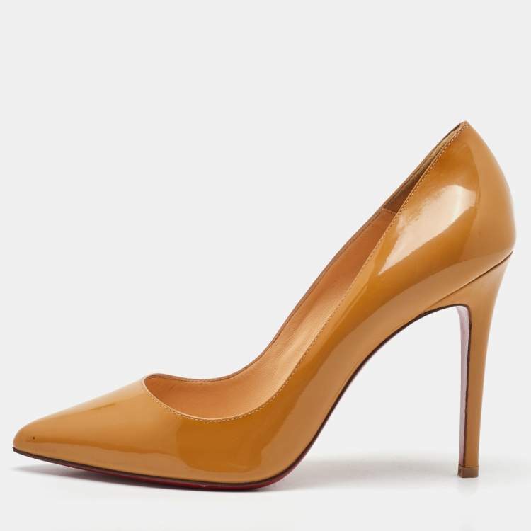 Pre Owned Christian Louboutin Beige Patent Leather Pigalle Pumps Size 39