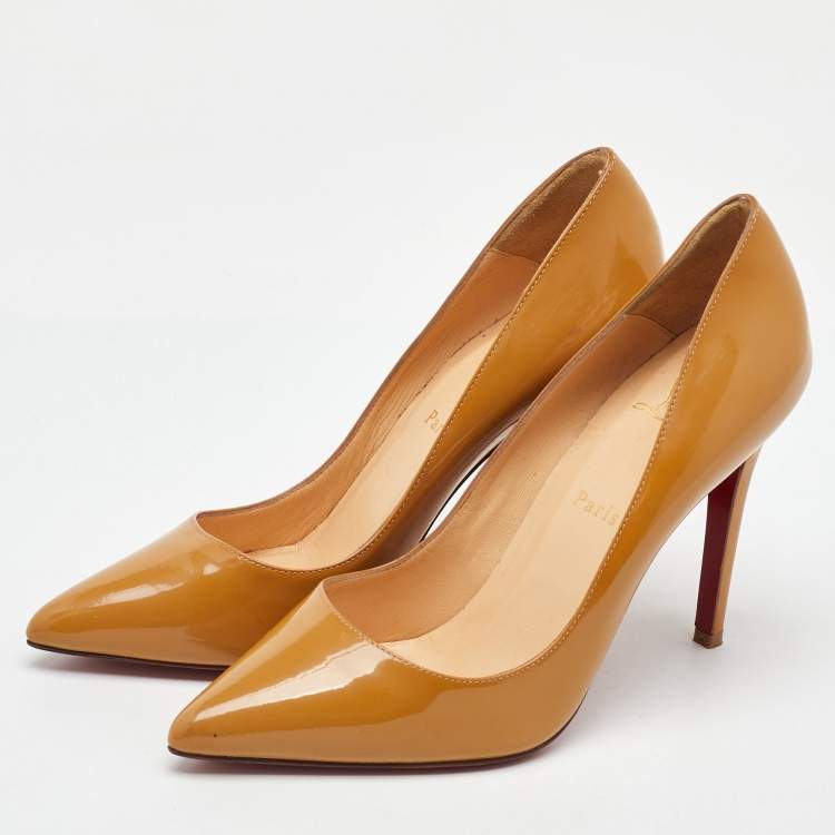 Pre Owned Christian Louboutin Beige Patent Leather Pigalle Pumps Size 39