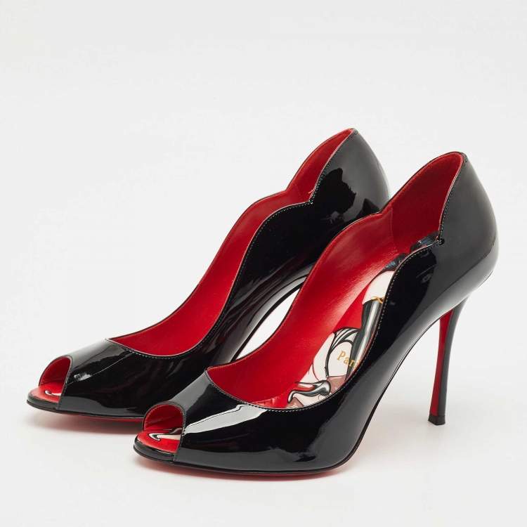 Pre Owned Christian Louboutin Black Patent Leather Chick Up Pumps Size 39.5