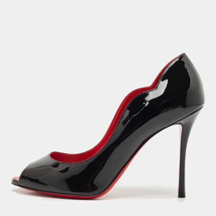 Pre Owned Christian Louboutin Black Patent Leather Chick Up Pumps Size 39.5
