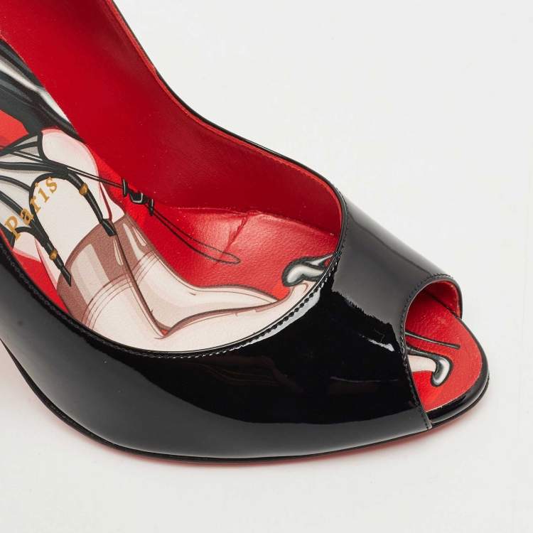 Pre Owned Christian Louboutin Black Patent Leather Chick Up Pumps Size 39.5