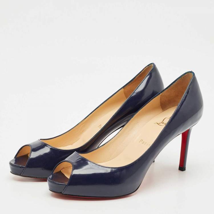 Pre Owned Christian Louboutin Navy Blue Leather Very Prive Pumps Size 40