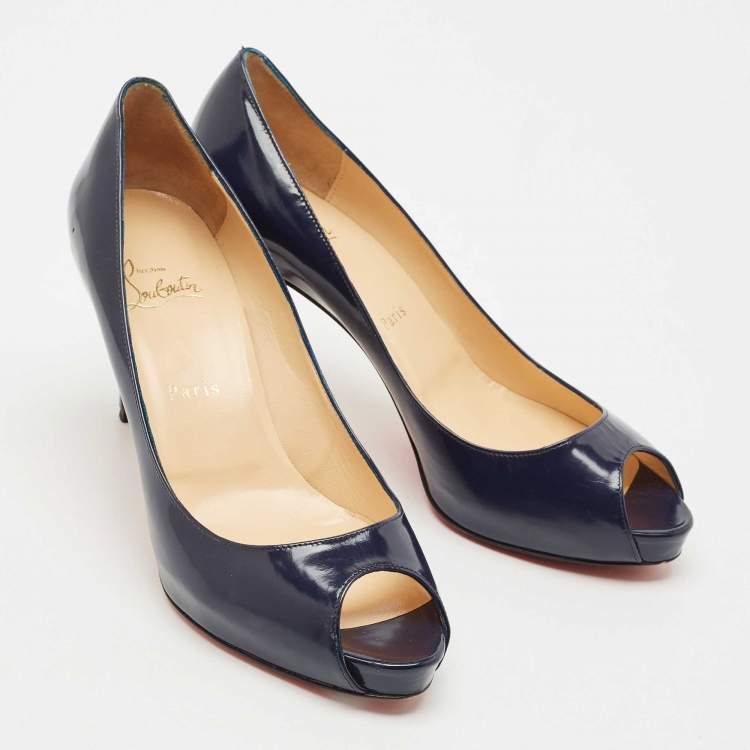 Pre Owned Christian Louboutin Navy Blue Leather Very Prive Pumps Size 40