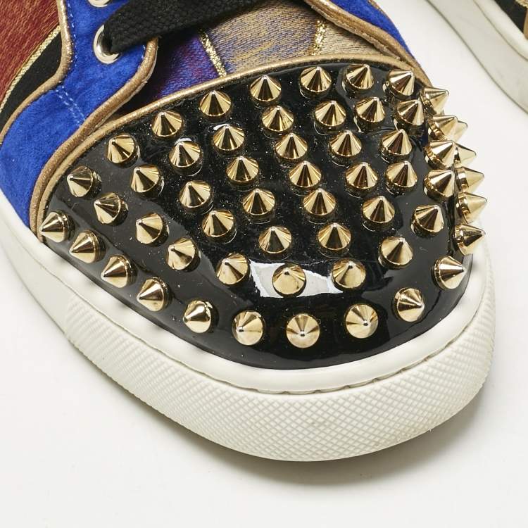 Pre Owned Christian Louboutin Multicolor Fabric and Suede Vieira Spikes Orlato Sneakers Size 38