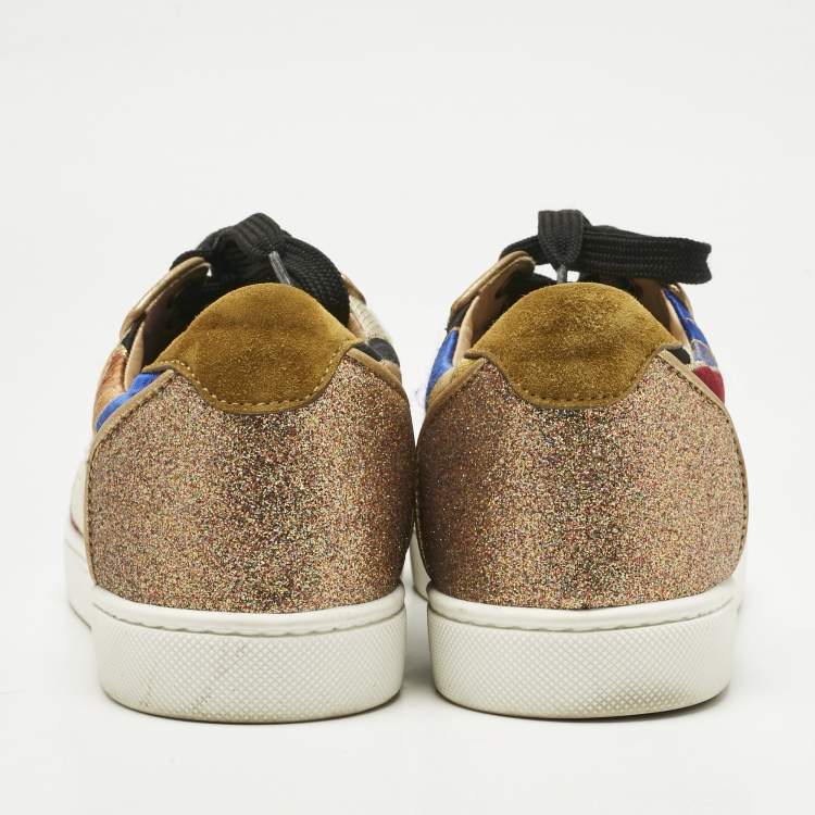 Pre Owned Christian Louboutin Multicolor Fabric and Suede Vieira Spikes Orlato Sneakers Size 38