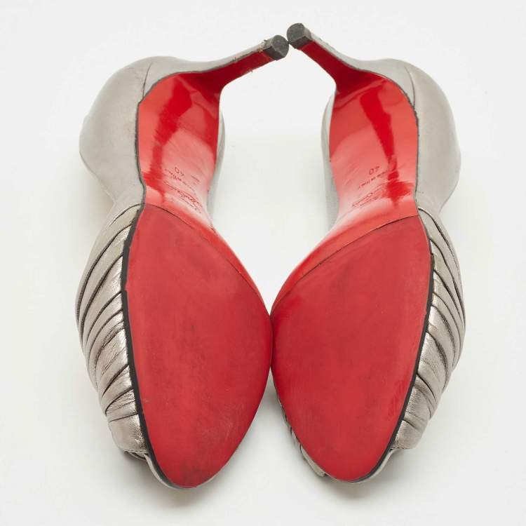 Pre Owned Christian Louboutin Silver Leather Knot Peep Toe Pumps Size 40