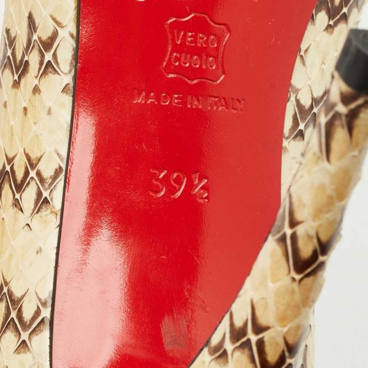 Pre Owned Christian Louboutin Cream/Brown Python Leather New Very Prive Peep Toe Pumps Size 39.5