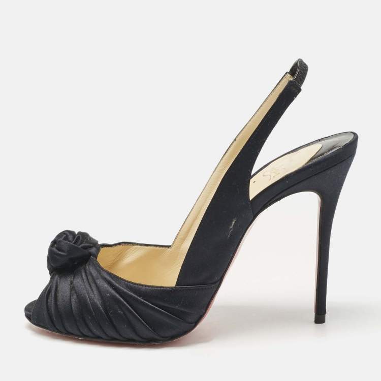 Pre Owned Christian Louboutin Navy Blue Satin Jenny Platform Pumps Size 39.5