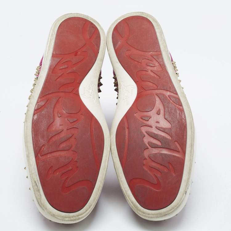 Pre Owned Christian Louboutin Pink Velvet Spike Louis High Top Sneakers Size 40.5