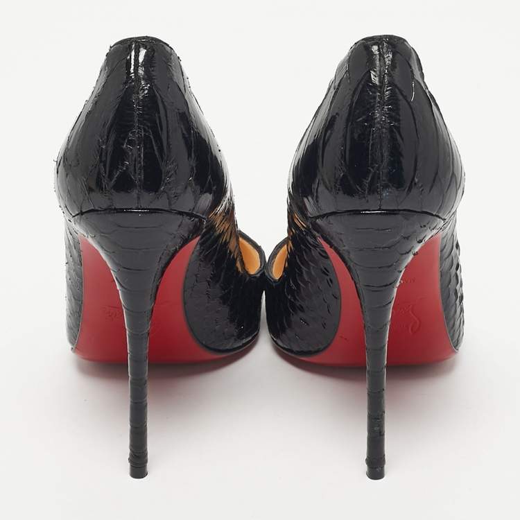Pre Owned Christian Louboutin Black Python So Kate Pumps Size 34