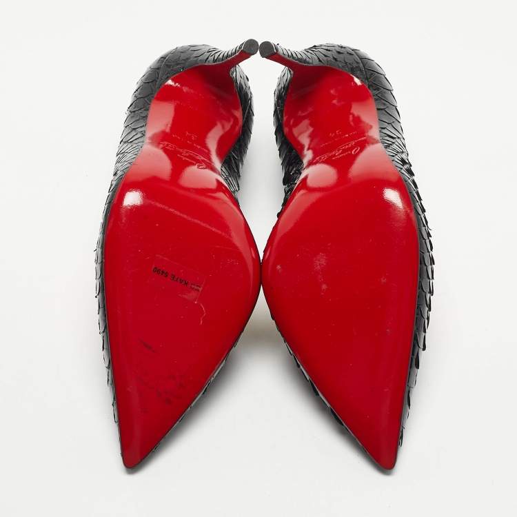 Pre Owned Christian Louboutin Black Python So Kate Pumps Size 34