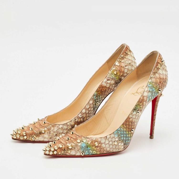 Pre Owned Christian Louboutin Tri-Color Python Leather Degraspike Pumps Size 38.5