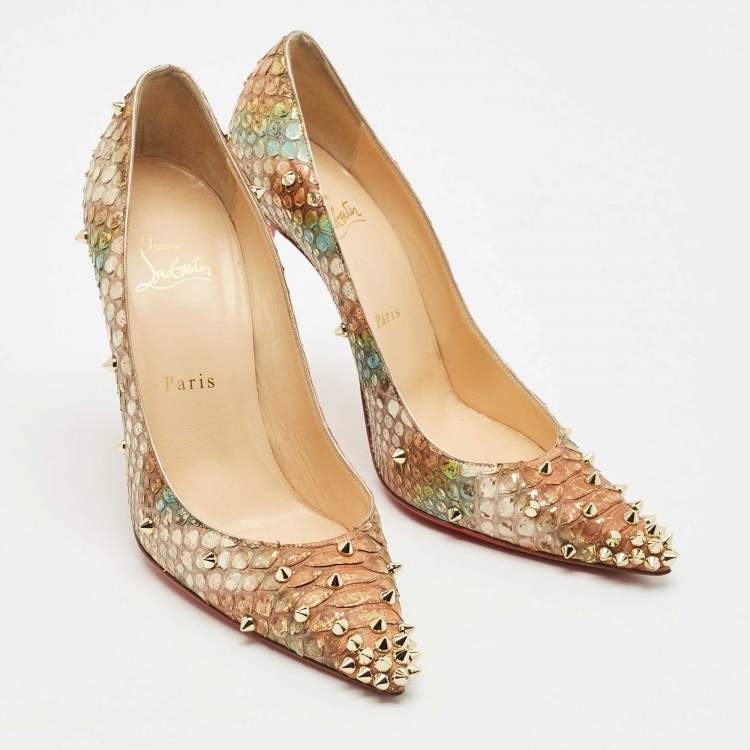 Pre Owned Christian Louboutin Tri-Color Python Leather Degraspike Pumps Size 38.5