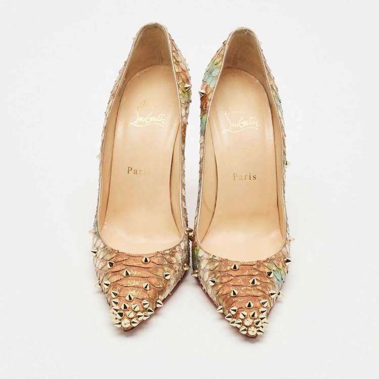 Pre Owned Christian Louboutin Tri-Color Python Leather Degraspike Pumps Size 38.5