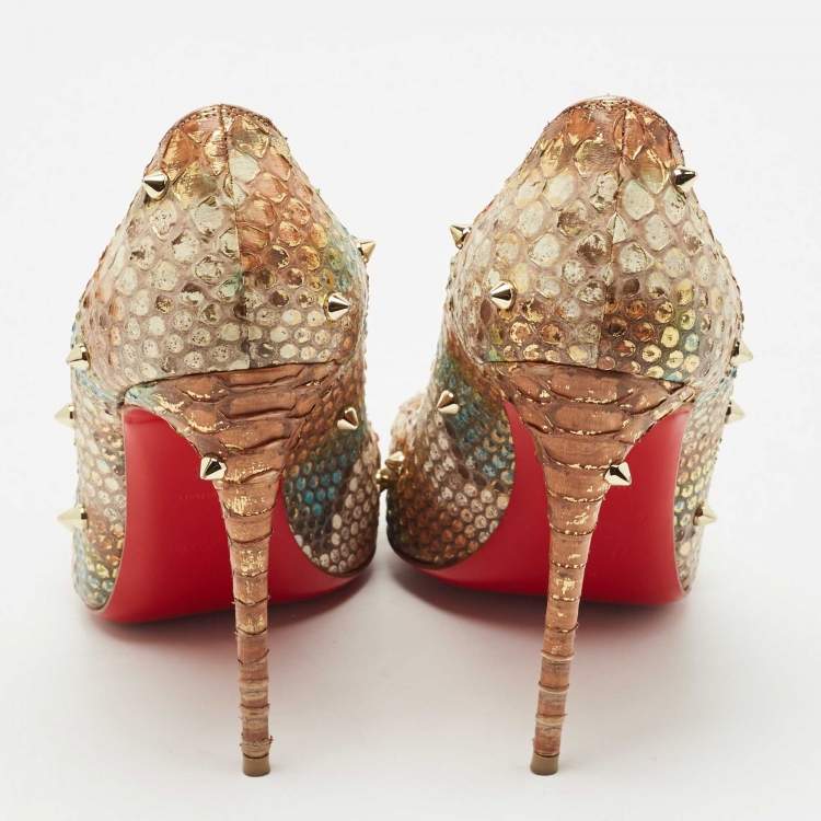 Pre Owned Christian Louboutin Tri-Color Python Leather Degraspike Pumps Size 38.5