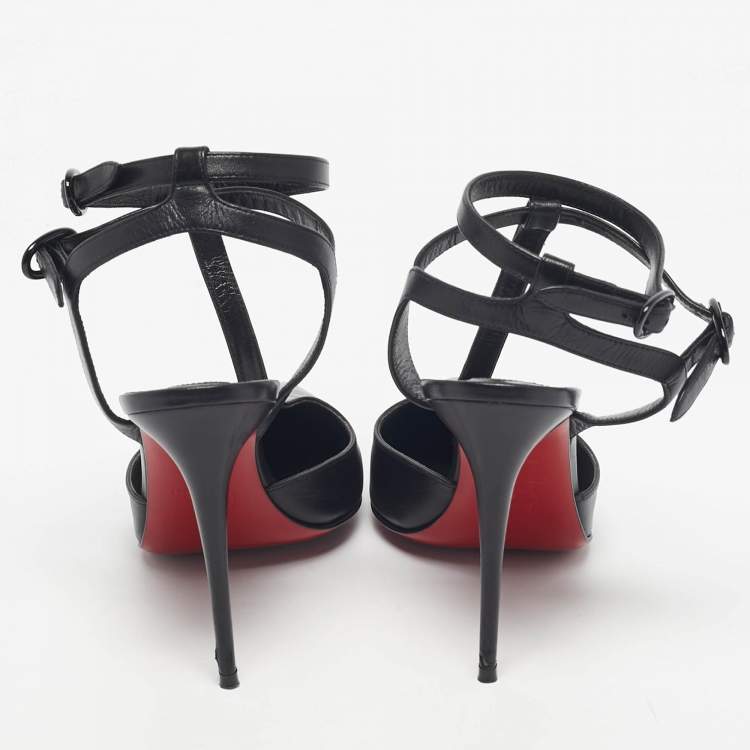 Pre Owned Christian Louboutin Black Leather Maravilla Ankle-Strap Pumps Size 37