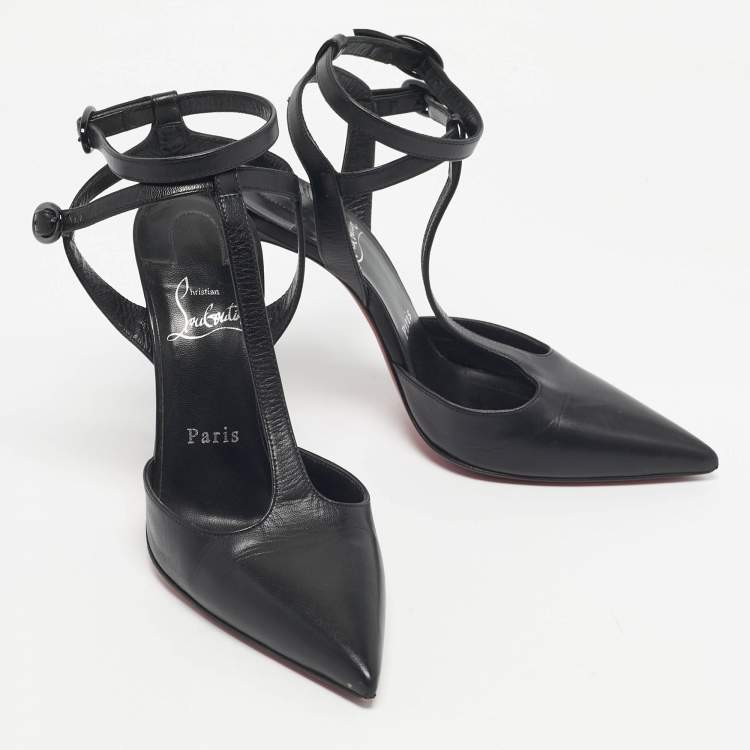 Pre Owned Christian Louboutin Black Leather Maravilla Ankle-Strap Pumps Size 37