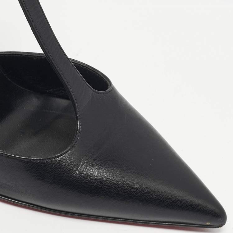 Pre Owned Christian Louboutin Black Leather Maravilla Ankle-Strap Pumps Size 37