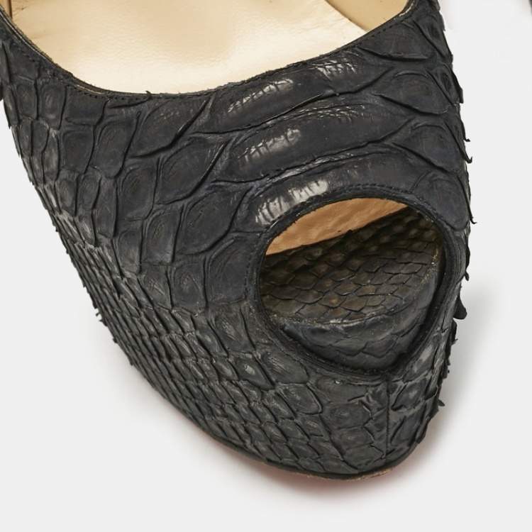 Pre Owned Christian Louboutin Black Python Lady Highness Peep Toe Pumps Size 39.5