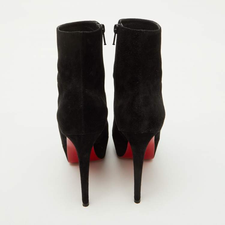 Pre Owned Christian Louboutin Black Suede Lady Daf Booty Platform Ankle Boots Size 37