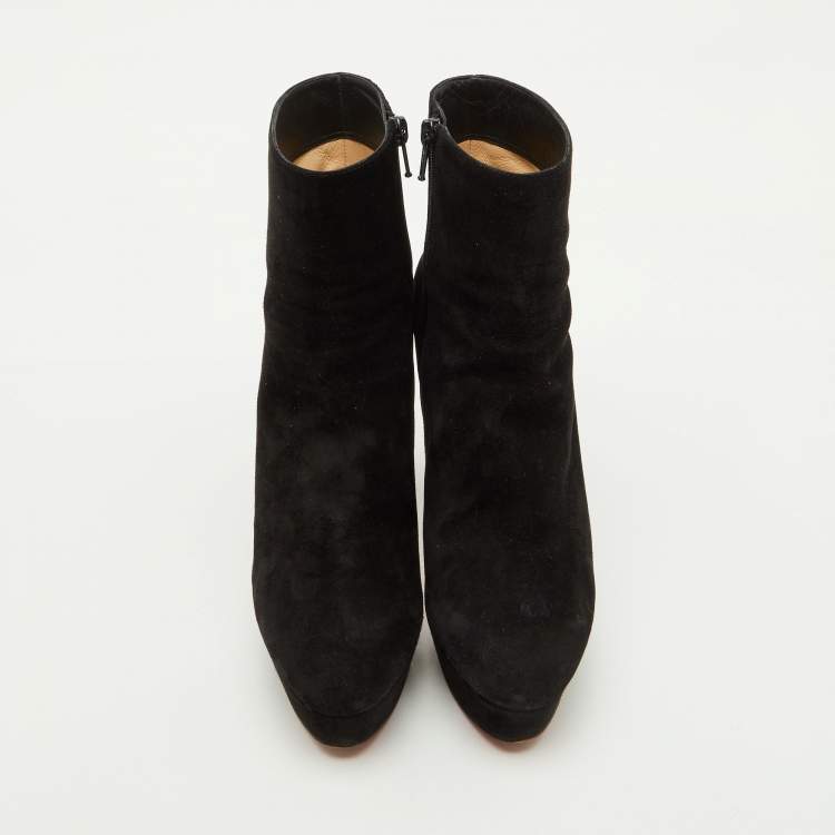 Pre Owned Christian Louboutin Black Suede Lady Daf Booty Platform Ankle Boots Size 37