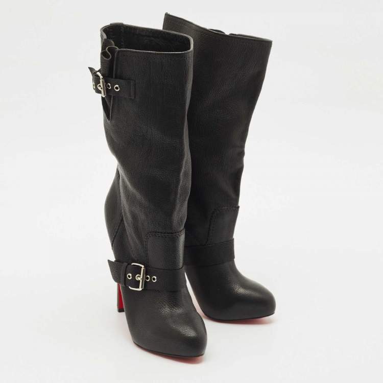 Pre Owned Christian Louboutin Black Leather Flanavec Mid Calf Boots Size 40