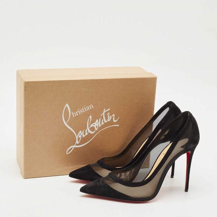 Pre Owned Christian Louboutin Black Mesh and Suede Galativi Pumps Size 40.5