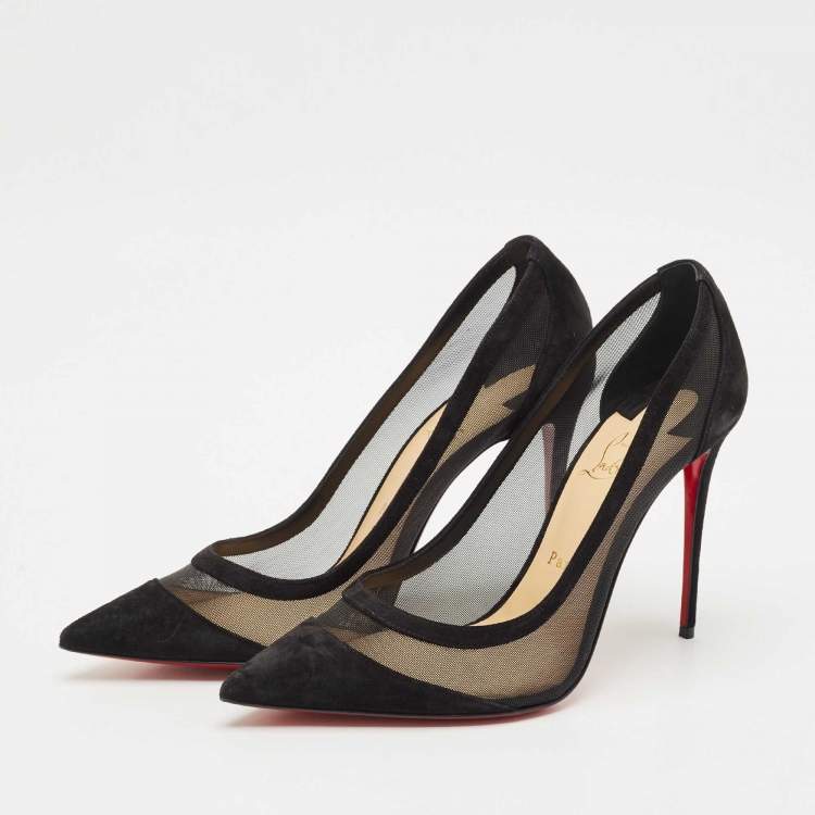 Pre Owned Christian Louboutin Black Mesh and Suede Galativi Pumps Size 40.5