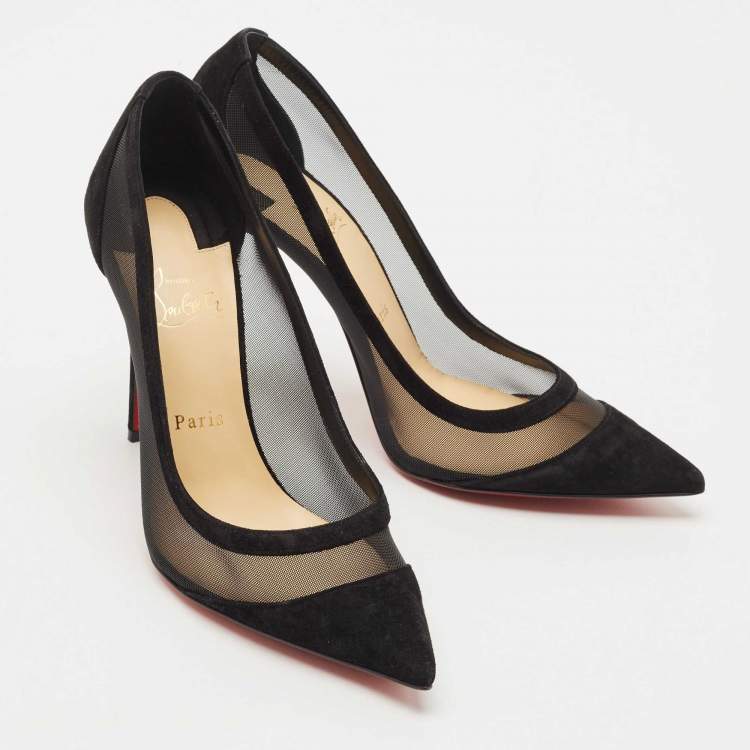 Pre Owned Christian Louboutin Black Mesh and Suede Galativi Pumps Size 40.5