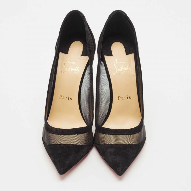 Pre Owned Christian Louboutin Black Mesh and Suede Galativi Pumps Size 40.5