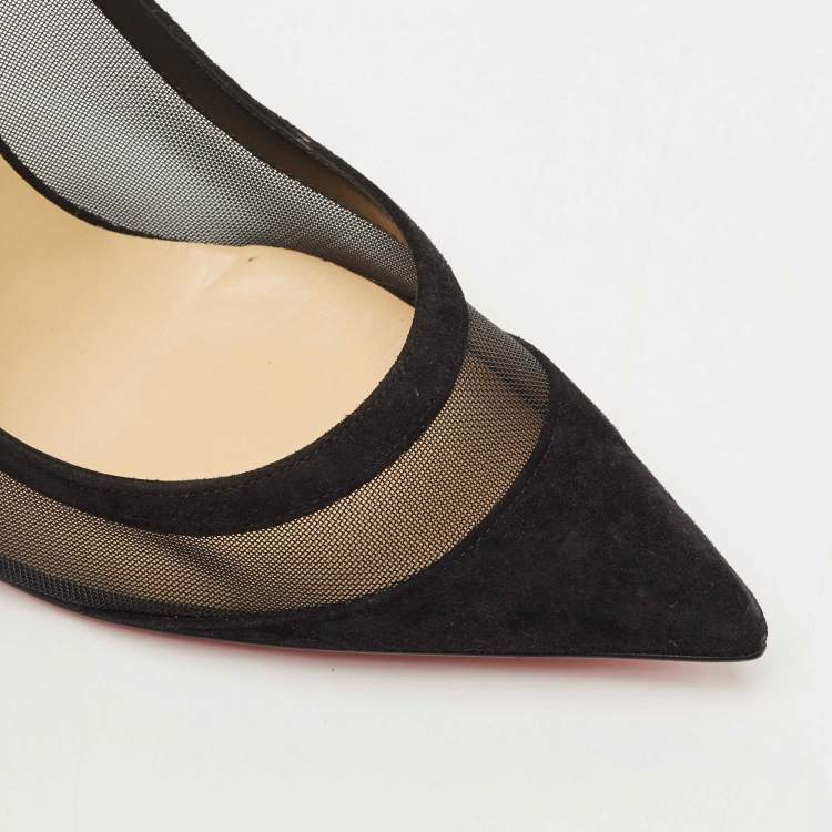 Pre Owned Christian Louboutin Black Mesh and Suede Galativi Pumps Size 40.5