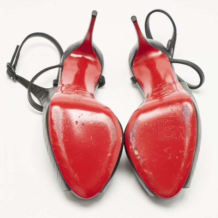 Pre Owned Christian Louboutin Black Croc Embossed Leather Jenlove Alta Peep Toe Ankle Strap Pumps Size 40