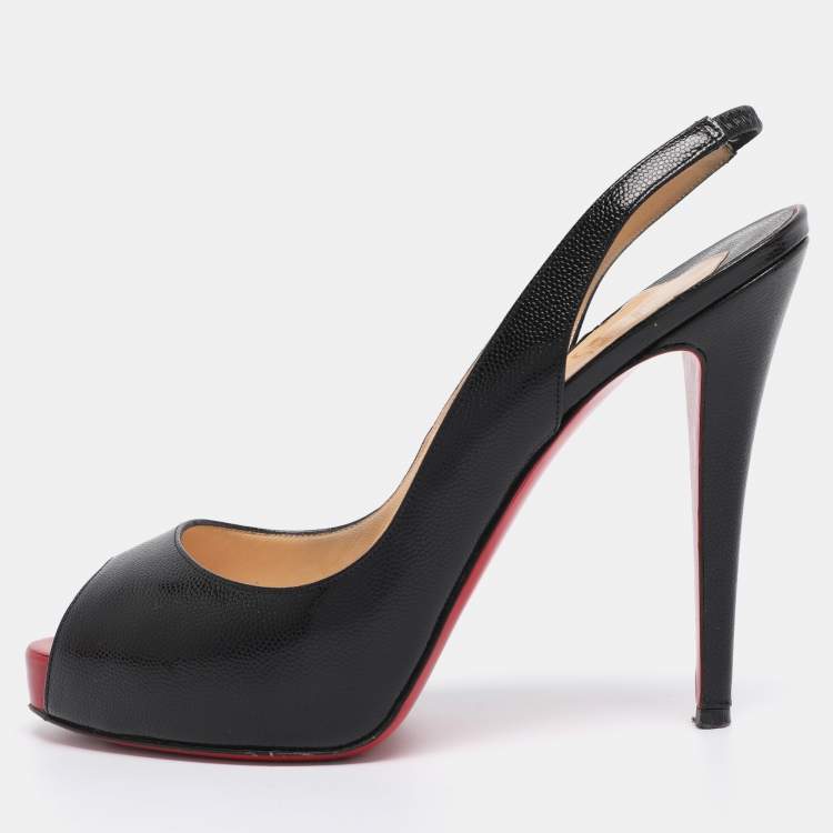 Pre Owned Christian Louboutin Black Leather No Prive Peep Toe Slingback Pumps Size 39.5