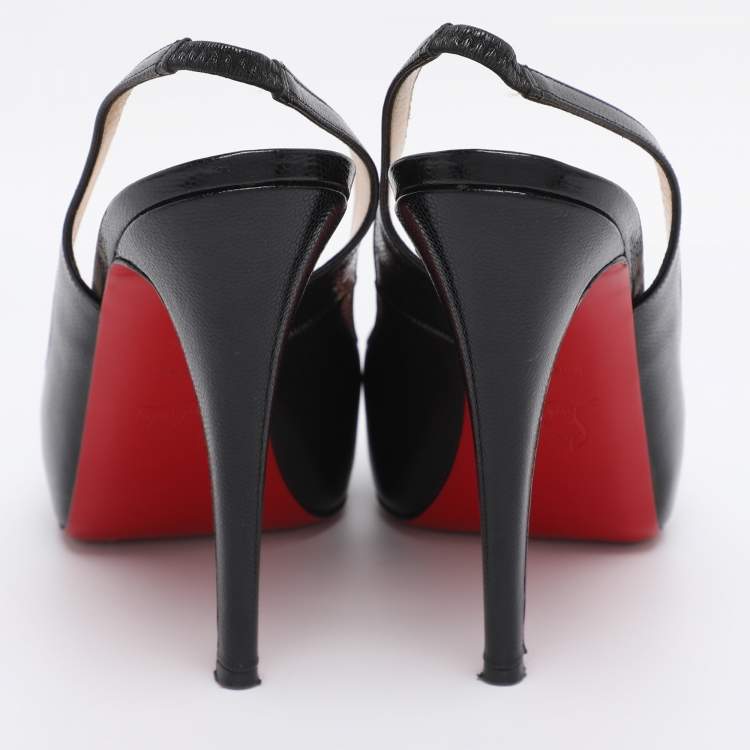 Pre Owned Christian Louboutin Black Leather No Prive Peep Toe Slingback Pumps Size 39.5