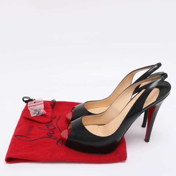 Pre Owned Christian Louboutin Black Leather No Prive Peep Toe Slingback Pumps Size 39.5