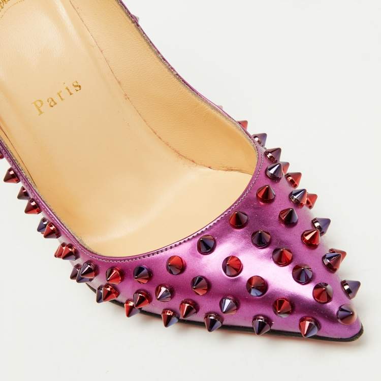 Pre Owned Christian Louboutin Pink/Blue Ombre Leather Pigalle Spikes Pumps Size 37.5