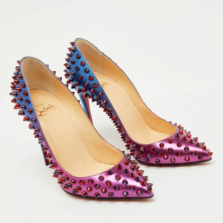 Pre Owned Christian Louboutin Pink/Blue Ombre Leather Pigalle Spikes Pumps Size 37.5