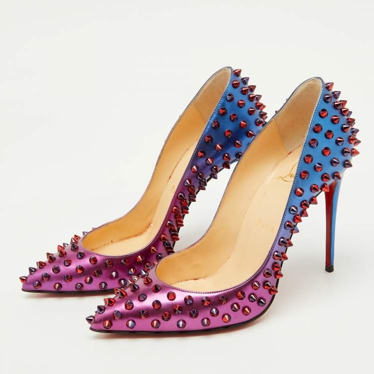 Pre Owned Christian Louboutin Pink/Blue Ombre Leather Pigalle Spikes Pumps Size 37.5