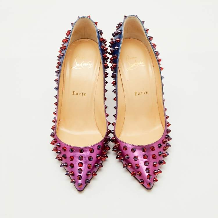 Pre Owned Christian Louboutin Pink/Blue Ombre Leather Pigalle Spikes Pumps Size 37.5