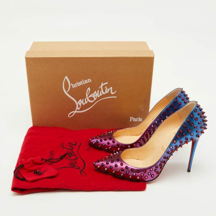 Pre Owned Christian Louboutin Pink/Blue Ombre Leather Pigalle Spikes Pumps Size 37.5
