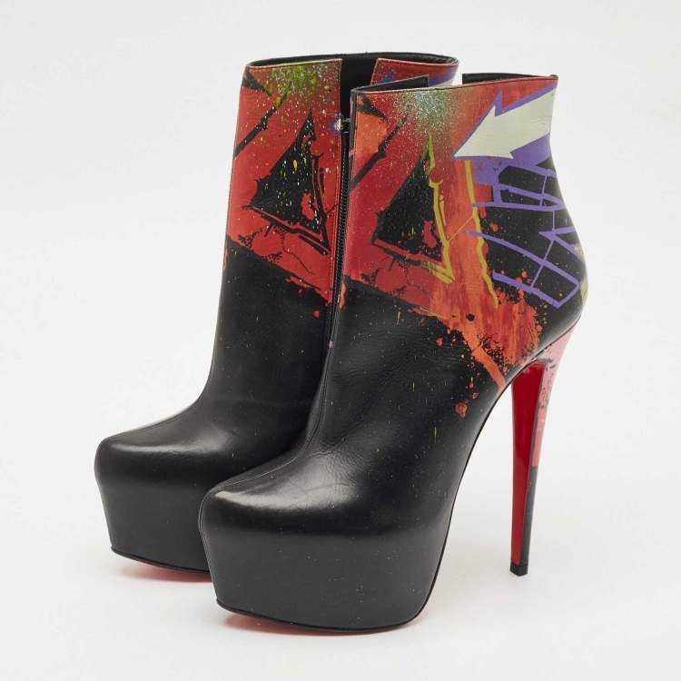 Pre Owned Christian Louboutin Multicolor Leather Daf Booty Ankle Boots Size 39.5