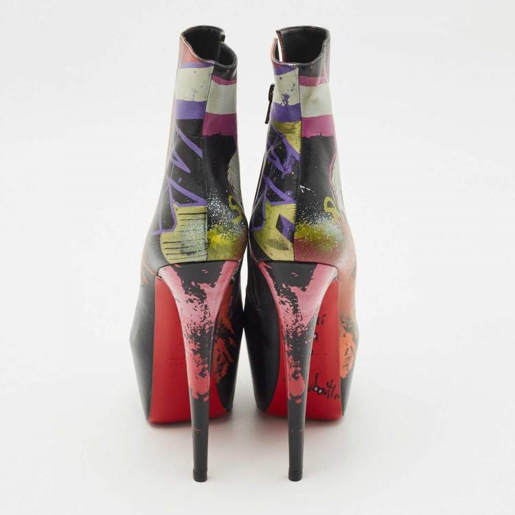 Pre Owned Christian Louboutin Multicolor Leather Daf Booty Ankle Boots Size 39.5