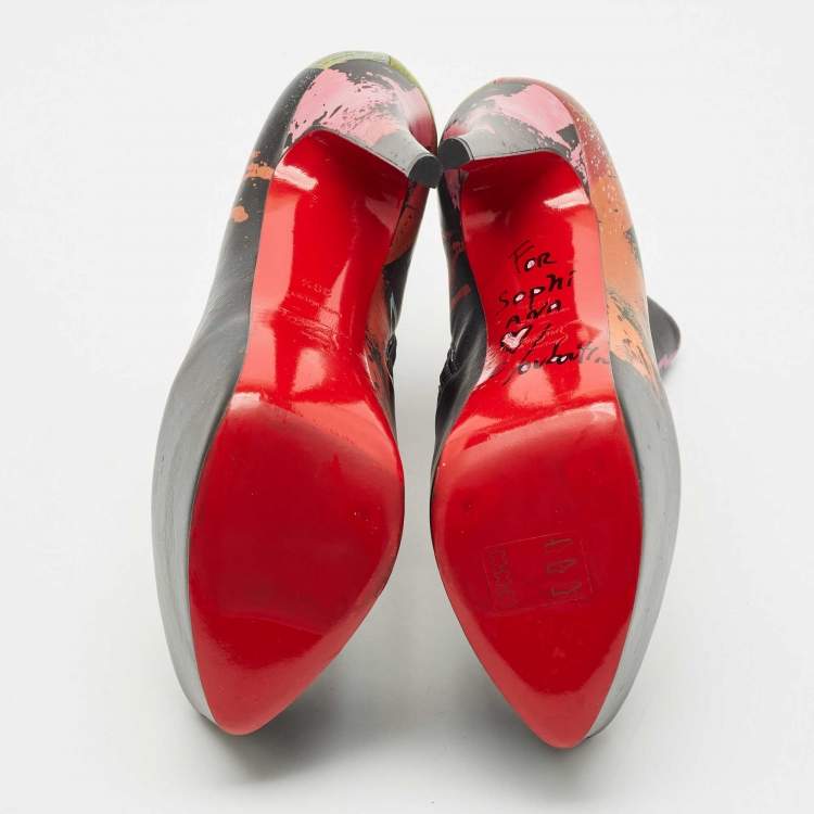 Pre Owned Christian Louboutin Multicolor Leather Daf Booty Ankle Boots Size 39.5