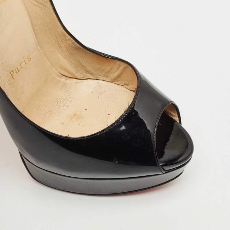 Pre Owned Christian Louboutin Black Patent Leather Lady Peep Toe Pumps Size 38
