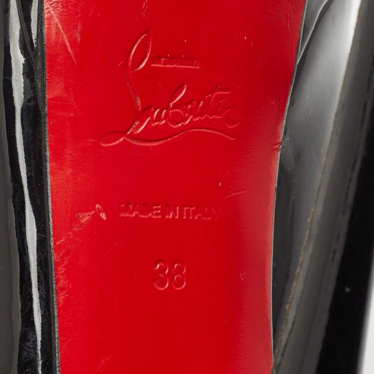 Pre Owned Christian Louboutin Black Patent Leather Lady Peep Toe Pumps Size 38