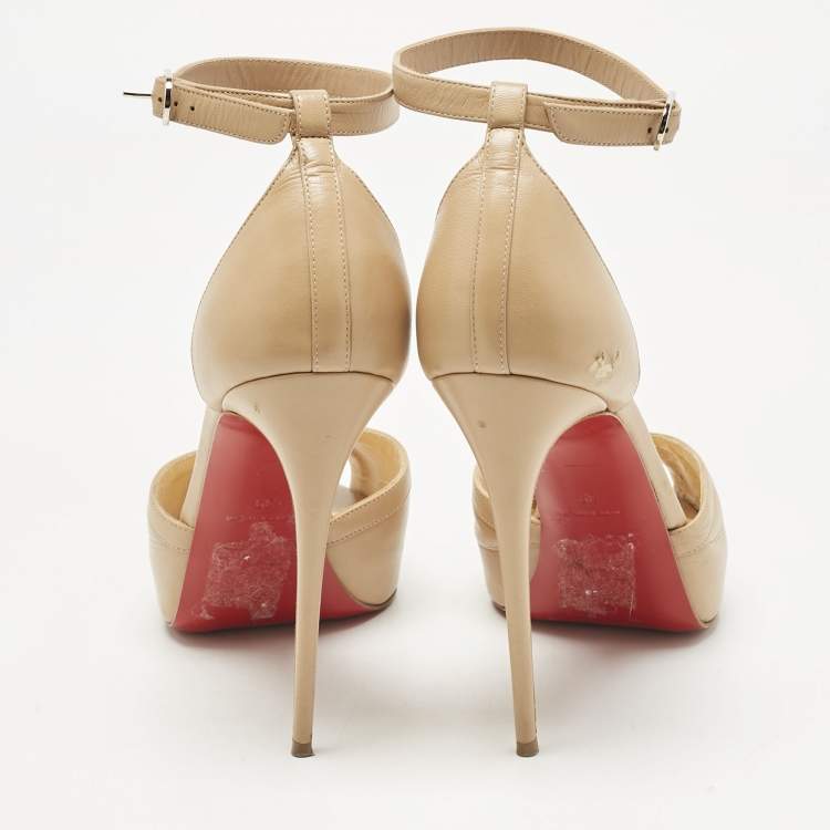 Pre Owned Christian Louboutin Beige Leather Very Cathy  Sandals Size 39