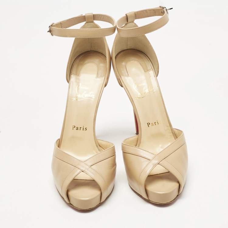 Pre Owned Christian Louboutin Beige Leather Very Cathy  Sandals Size 39
