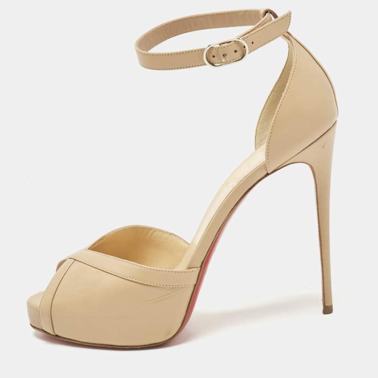 Pre Owned Christian Louboutin Beige Leather Very Cathy  Sandals Size 39