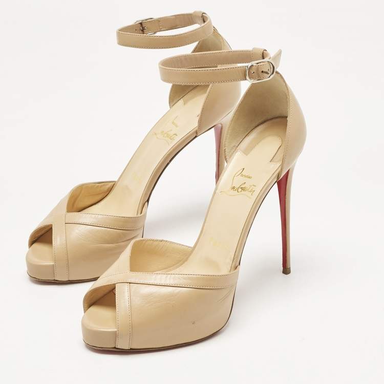 Pre Owned Christian Louboutin Beige Leather Very Cathy  Sandals Size 39
