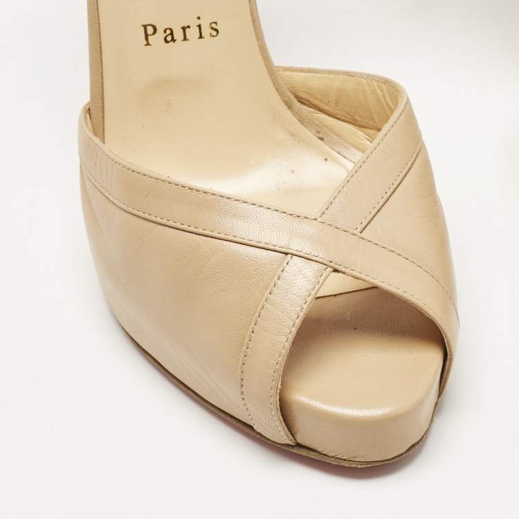 Pre Owned Christian Louboutin Beige Leather Very Cathy  Sandals Size 39